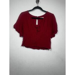 Abercrombie & Fitch Crop Top Red Polka Dot Sz L Smocked Back Tie Front